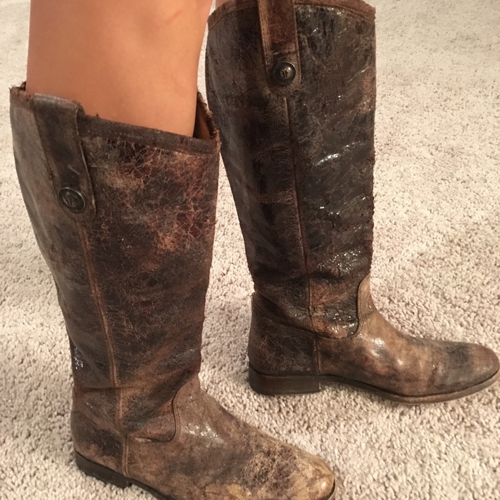 Frye Melissa Distressed Brown Leather Boots